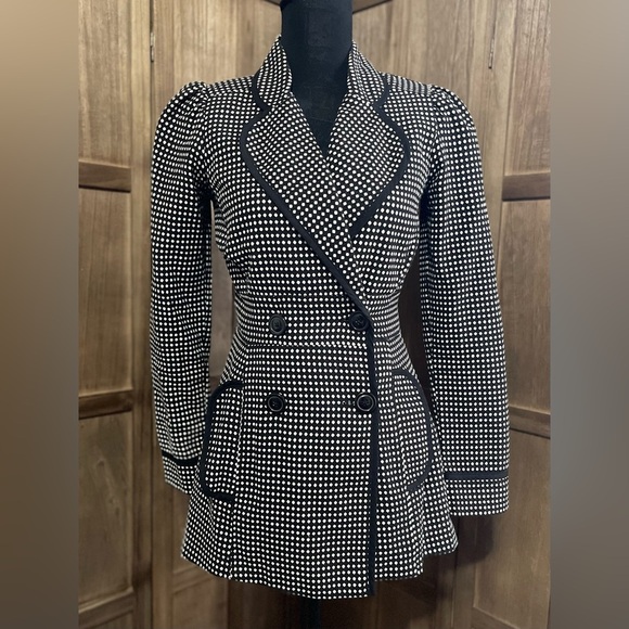 Wrapper Black and White Houndstooth Blazer Double-Breasted with Notched Lapels - Picture 1 of 7